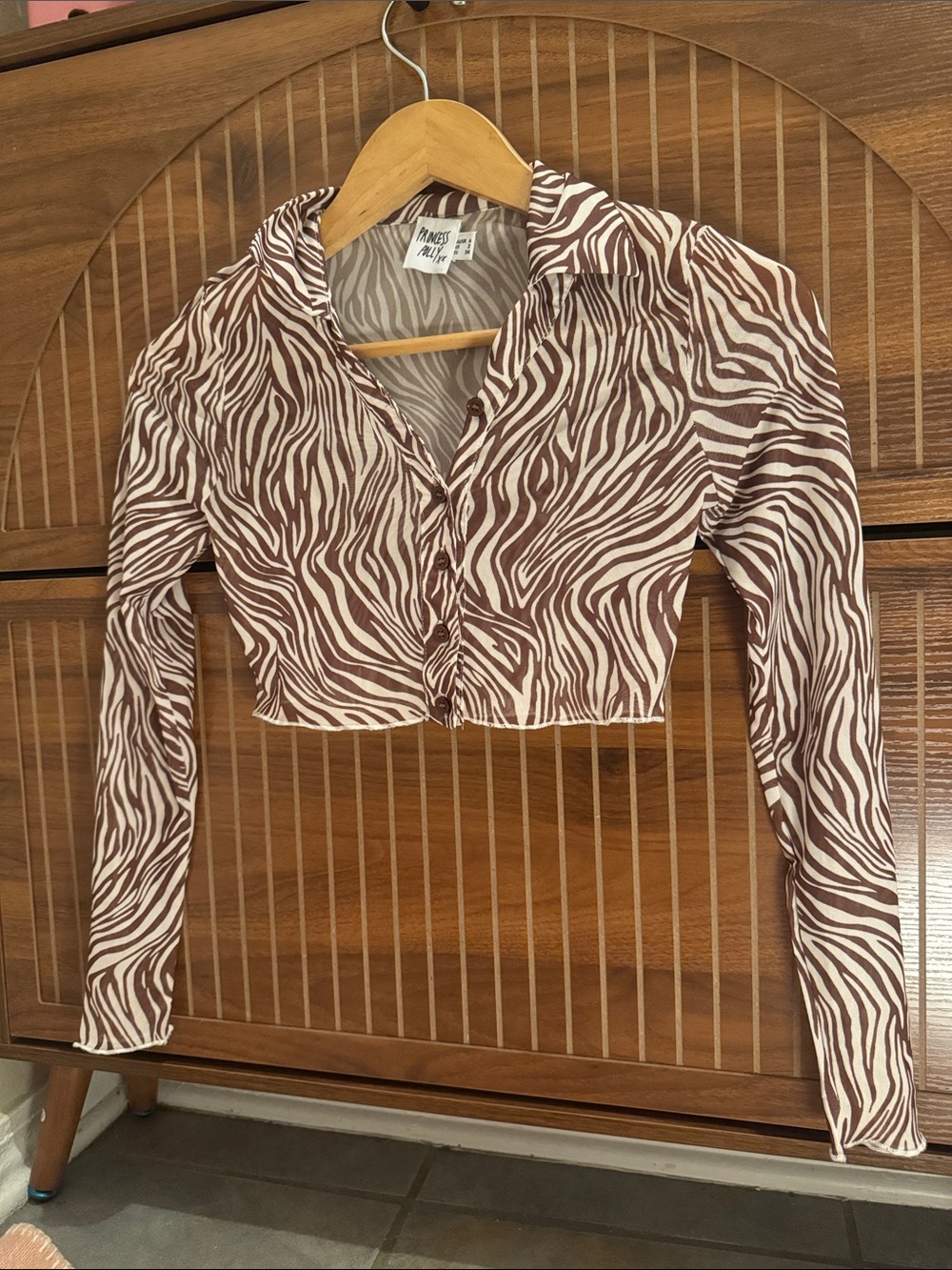 Princess Polly Brown and White Zebra-Print Cropped Button-Down Shirt